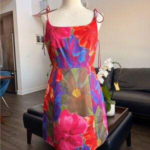 Ted Baker Floral Tie-Shoulder Mini Dress in Pink, Red, Blue